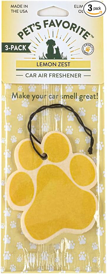 Pet’s Favorite Car Air Freshener - Lemon Zest Pack of 3 - Non-toxic Car Air Freshener - Pet-Friendly Air Freshener For Small Spaces & Car - Hanging Odor Eliminating Air Freshener