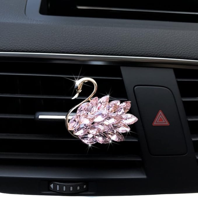 Katutude 2 Pcs Crystal Swan Car Air Vent Clips with Rose Scent, Pink