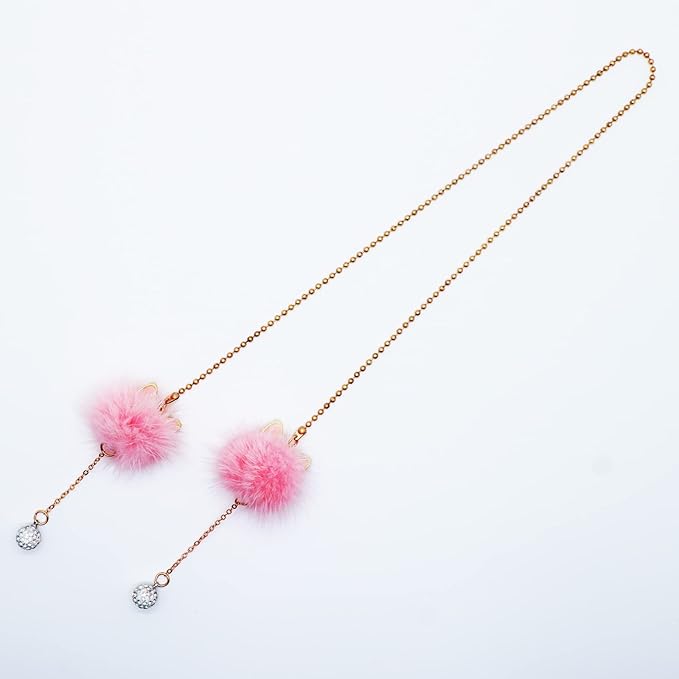 Car Mirror Hanging Accessories for Women, Car Air Fresheners Essential Oil Diffuser Pink Plush Ball with Bling Rhinestone Car Charm Cute Interior Decor (Pink)