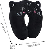 Travel Pillow for Kids, Cute Animal Neck Pillow Support U Shaped Cushion Plush Soft Rest Reading Pillows Sleeping Pillows for Airplane Train Car (Color:Black cat)