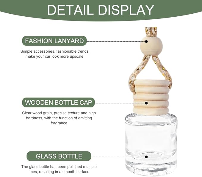 5PCS Hanging Car Air Freshener, Car Air Freshener Diffuser, 8ml Hanging Essential Oil Diffuser Bottle, Auto Interior Cute Glass Empty Perfume Bottle Ornament for Most Vehicles (Cylindrical)