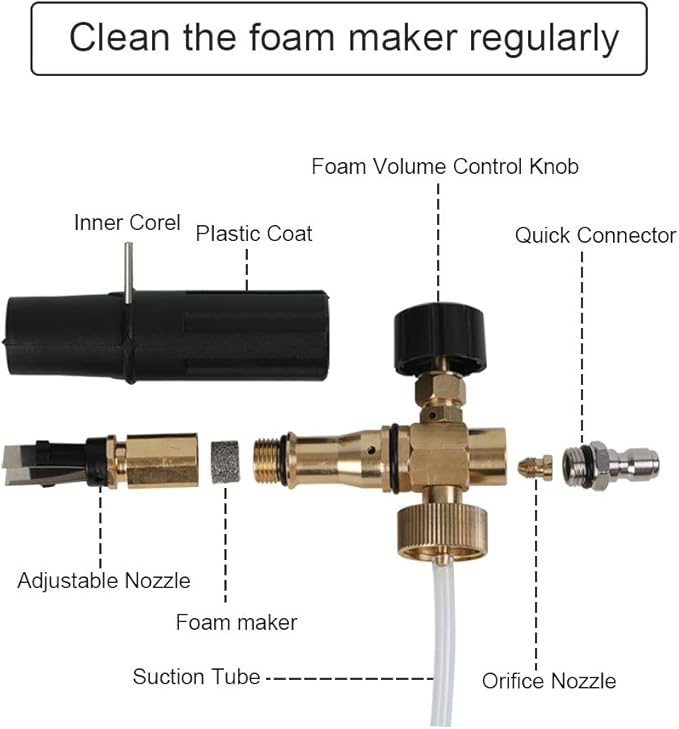 Foam Cannon with 1/4 Inch Quick Connector, 1 L Bottle Snow Foam Lance with 5 Pressure Washer Nozzle Tips, 3000PSI