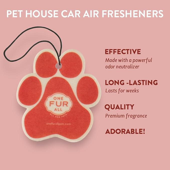 One Fur All Pet House Air Freshener - Ruby Red Grapefruit Pack of 4 - Non-toxic, Pet-Friendly for Small Spaces & Car - Hanging Odor Eliminating