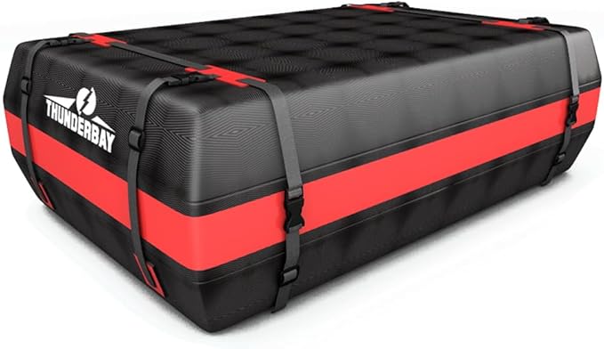 THUNDERBAY Car Roof Bag, Rooftop top Cargo Carrier Bag 15 Cubic feet Waterproof for All Cars with/Without Rack, Includes Storage Bag, Anti-Slip Mat, 6 Reinforced Straps, Luggage Lock