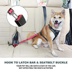 IOKHEIRA Dog Seat Belt 3-in-1 Car Harness for Pets Adjustable Safety Seatbelt Nylon Reflective Bungee Fabric Dog Car Harness with Clip Hook Latch & Buckle, Swivel Zinc Alloy Carabiner Red