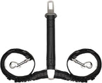 SlowTon Dog Seat Belt, Double Dog Seatbelt Adjustable Vehicle Safety Leash with Elastic Bungee Buffer, Reflective No Tangle Y Shape Two Dog Harness Seat Belt Splitter for Pets Car Trip (Black, M)