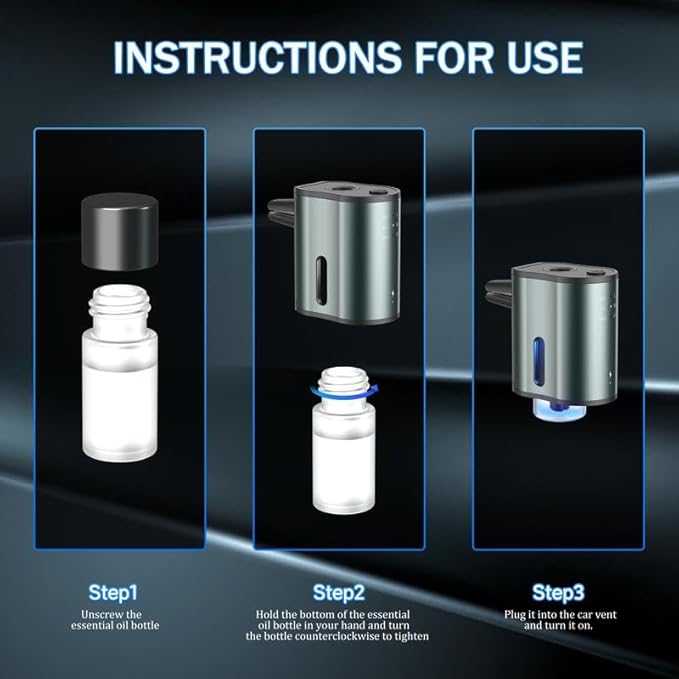 2PCS Smart Car Air Freshener with 3 Adjustable Intensity Levels, Portable Waterless Car Diffuser, Auto Sensor Car Aromatherapy Diffuser with 3 * 10ML Natural Essential Oil (1PCS)