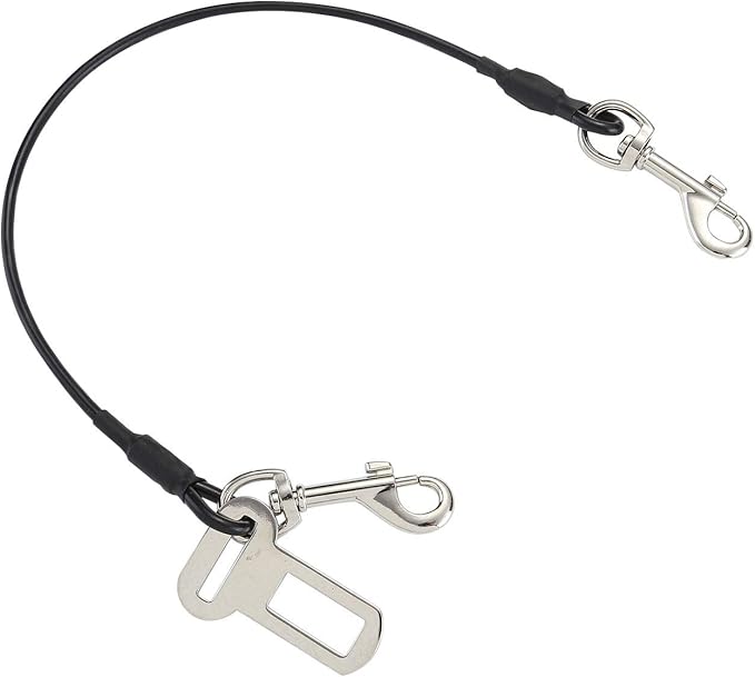 Mogoko Chew Proof Dog Car Seatbelt Safety Restraint Pet No-Chew Tether Cable Stainless Steel Dog Leash Vehicle Seat Belt Strap with Double Clip and Latch Attachment (L Size,40 inch)