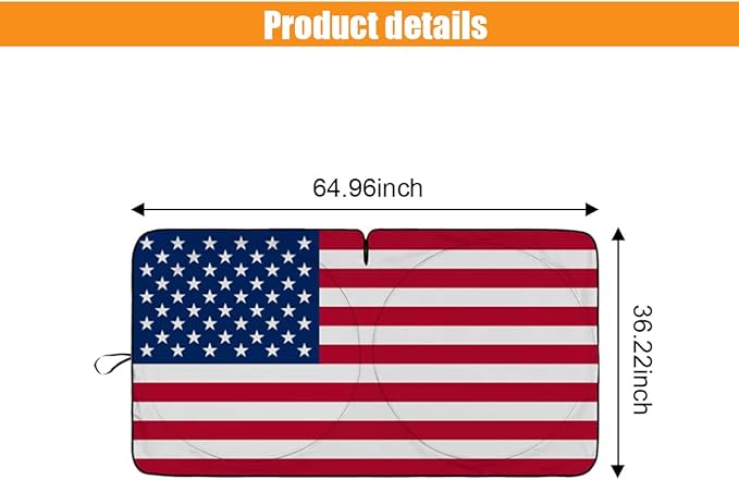 American Flag Car Windshield Sun Shade, Foldable Car Front Window Sunshade for Car SUV Truck, Auto Interior Sun Protection Cover, Blocks UV Rays & Keeps Your Vehicle Cool (USA Original Flag, X-Large)