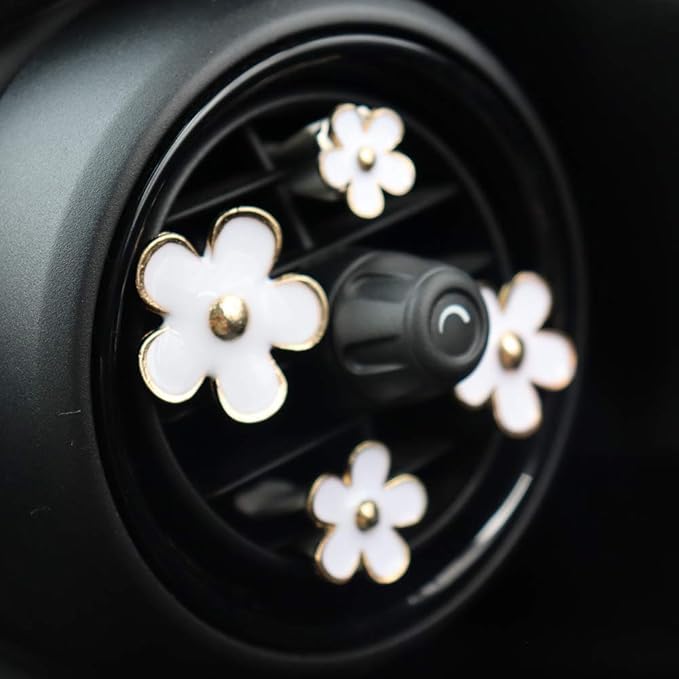 INEBIZ Cute Daisy Flowers Air Vent Decorations Clips Car Air Freshener Girly Charm Automotive Interior Aesthetic Decor Accessories for Women (White)