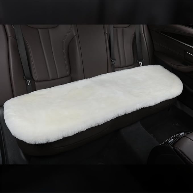 OGLAND Fluffy Genuine Australia Sheepskin Car Seat Cover for Auto Interior Accessories with Soft Fuzzy Wool Eco-Friendly Natural Fur Non-Slip (White, Back)