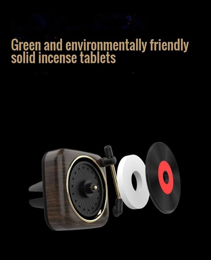 Car Air Freshener in Retro Record Player Design, CD Decorative Diffuser with Rotating Mechanism, Vintage-Inspired Aroma Diffuser for Car Vent (Green)