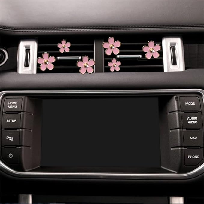 Daisy Air Vent Clips - 6 Pcs Cute Flower Air Conditioning Outlet Clip Car Air Fresheners Vent Clips Interior Decor Charm Cute Car Accessories for Women Girls + Mask Hook(Pink)