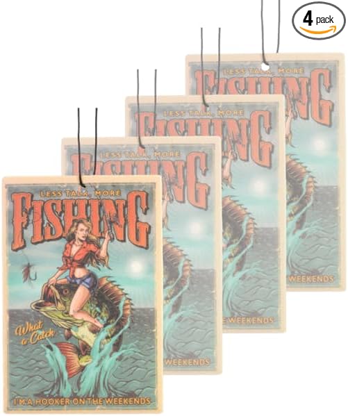 Outdoor Fishing Adventure Car Air Freshener 4 Pack Scented With Premium Oils By Fresh Fresheners (Vintage Fishing)