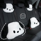 Cute Car Headrest & Lumbar Support Seat Cushion Adorable Black & White Dog Pattern, Comfortable & Durable Accessories Pillow, Set Includes 1Headrest &1 Lumbar Support