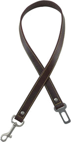 Genuine Leather Dog seat Belt for car, Safe Distraction Free Driving, Heavy-Duty Design with Military Grade Hardware, Harness for Small, Medium and Large Pets (Brown, 30")