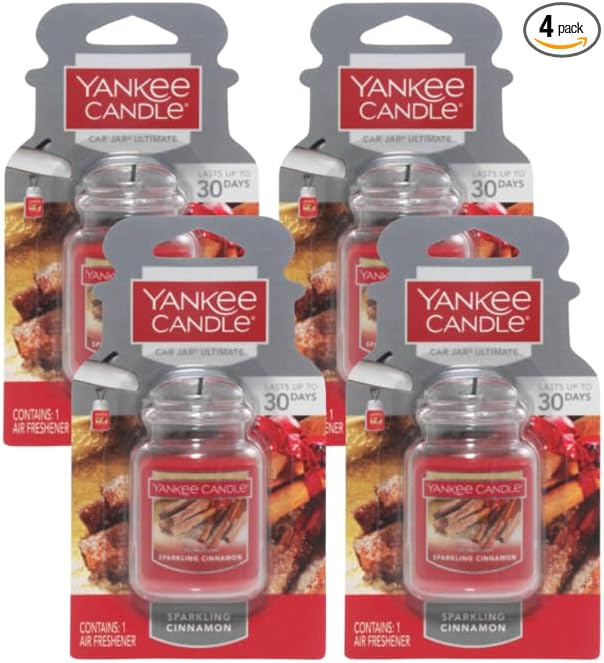 Yankee Candle Car Jar Ultimate, Sparkling Cinnamon, 0.96 OZ (Pack of 4)