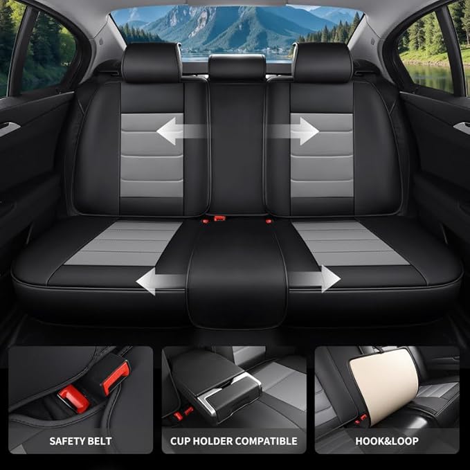 Car Seat Covers Full Set Fit for Buick Century 1997-2005, Premium Faux Leather Waterproof Car Seat Protectors with Lumbar Support, Breathable Anti-Slip Easy to Install(Black&Gray,Full Set)