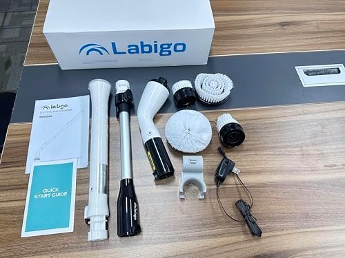 LABIGO Electric Spin Scrubber, Cordless Cleaning Brush Scrubber with 7 Replaceable Brush Heads and Adjustable Extension Handle, IPX7 Waterproof Power Cleaning Brush for Bathroom Tub Floor Tile Shower