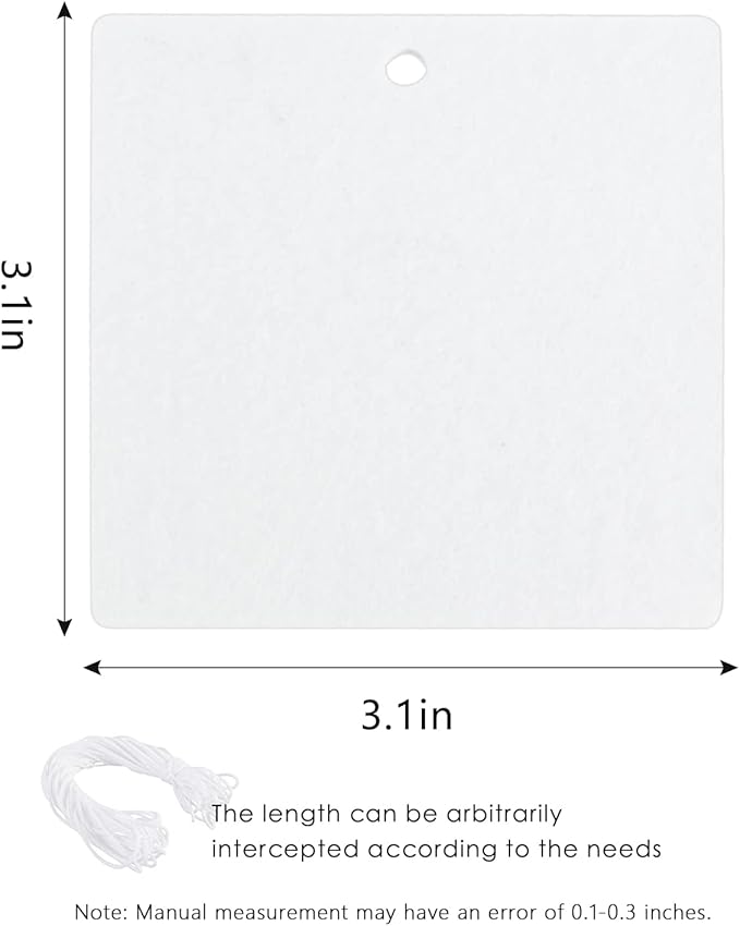 25 Pieces Sublimation Air Freshener Blank Square Sheets DIY Polyester Felt Freshener Blank for Car and Home Decor with 25 Elastic Ropes and Bags for DIY HTV Inks Heat Press