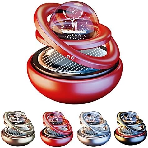 Solar Energy 360° Interstellar Suspension Car Fragrance,Car Solar Power Air Freshener,Creative Car Double Ring Rotating Auto Air Freshener (Red)