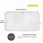 Windshield Sun Shade - Certified 99.87% UVB & 99.02% UVA Protection Car Sun Shade. Award Winning Sunshade for Car Windshield with Patented Technology. Size M 61"x32" Car Window Shades by Kinder Fluff