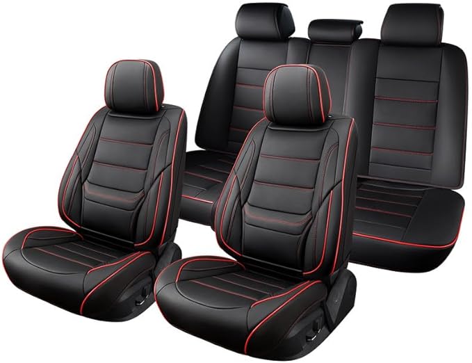 Car Seat Covers Full Set Custom Fit for Buick Regal 2009-2020-Luxury Leather with Lumbar Support, Breathable, Waterproof, Anti-Slip, Durable, Easy to Install (Black&Red,Full Set)
