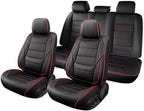 Car Seat Covers Full Set Custom Fit for Saturn Aura 2006-2009-Luxury Leather with Lumbar Support, Breathable, Waterproof, Anti-Slip, Durable, Easy to Install (Black&Red,Full Set)