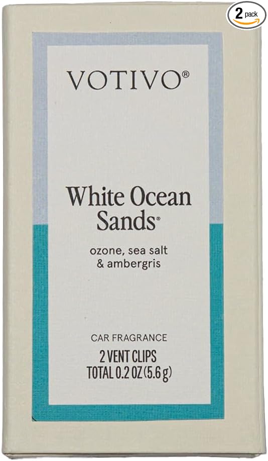 Votivo White Ocean Sands Car Fragrance 2-Pack | Auto Vent Clip Car Fresheners | Beach Scent for Vehicle | Provides Long Lasting Premium Scent for Auto