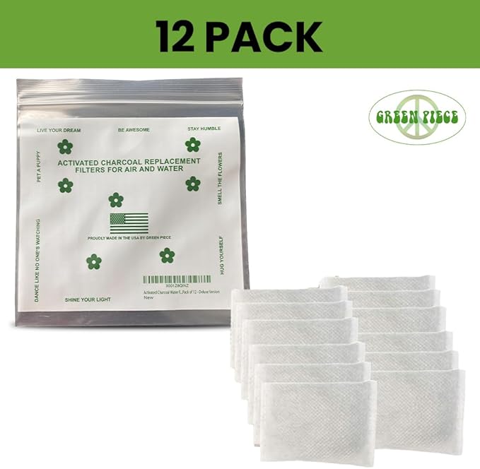 Green Piece® 12 Pack - Overstuffed - All-Natural Baby Diaper Pail Deodorizer | Activated Charcoal Air Purifier Compatible with Diaper Pails, Shoe Closets, Trash Cans, Pets - Made in The USA