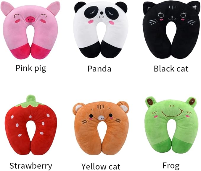 Travel Pillow for Kids, Cute Animal Neck Pillow Support U Shaped Cushion Plush Soft Rest Reading Pillows Sleeping Pillows for Airplane Train Car (Color:Panda)