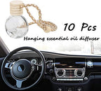10 Pcs 8ml Hanging Essential Oil Diffuser,Empty Clear Glass Oblate Car Air Freshener Perfume Aromatherapy Pendant Bottle Vials With Wooden Caps & Hanging String-FREE 1 Funnel&Dropper