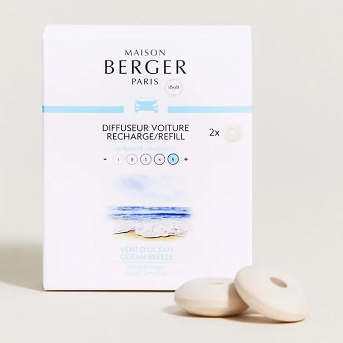 MAISON BERGER Luxury Car Air Freshener Bundle – Pink Copper Finish Vent Clip Diffuser + 2 Ocean Breeze Ceramic Pods (4-6 Week Scent), French-Made Refillable System, Adjustable Fragrance