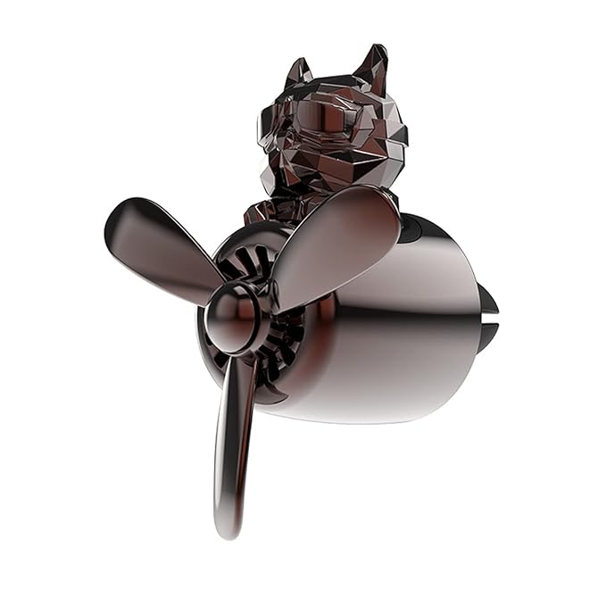 Car fragrance diffuser pilot air outlet cartoon rotating fan leaf perfume cute shape freshener with 2 fragrances (dog-black), Pack of 1 (MY-307)