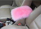 Center Console Cushion Pad/Cover, 11.4"x7.4" Furry Armrest Cover for Cars, Vehicles, SUVs, Premium Sheepskin Wool, Car Interior Accessories for Women(Pink)