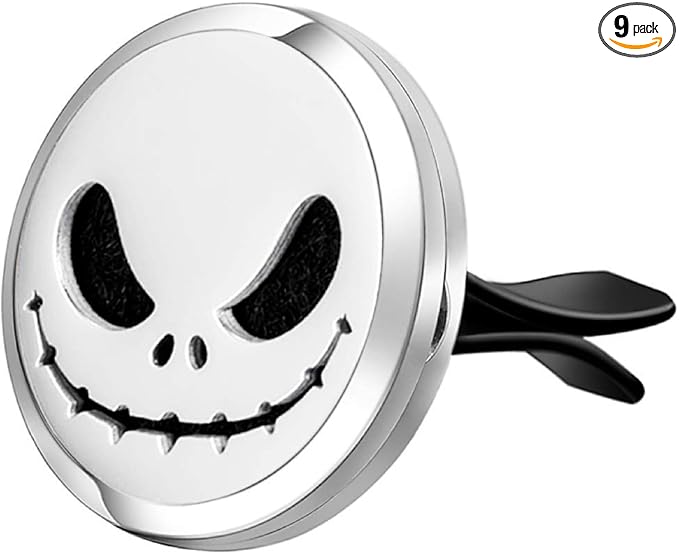 Wild Essentials Jack Skullington Essential Oil Car Vent Diffuser, Stainless Steel Locket Pendant with 12 Color Refill Pads, Customizable Color Changing Air Freshener for Aromatherapy
