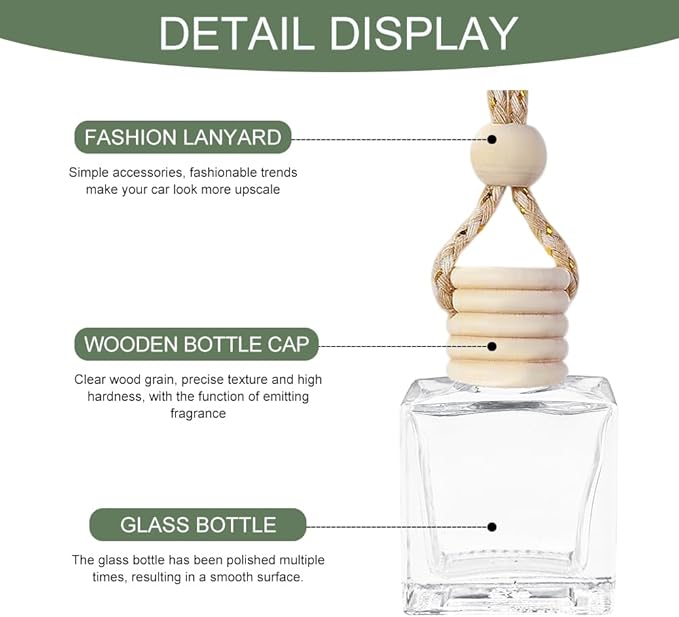 5PCS Hanging Car Air Freshener, Car Air Freshener Diffuser, 8ml Hanging Essential Oil Diffuser Bottle, Auto Interior Cute Glass Empty Perfume Bottle Ornament for Most Vehicles (Rectangle)