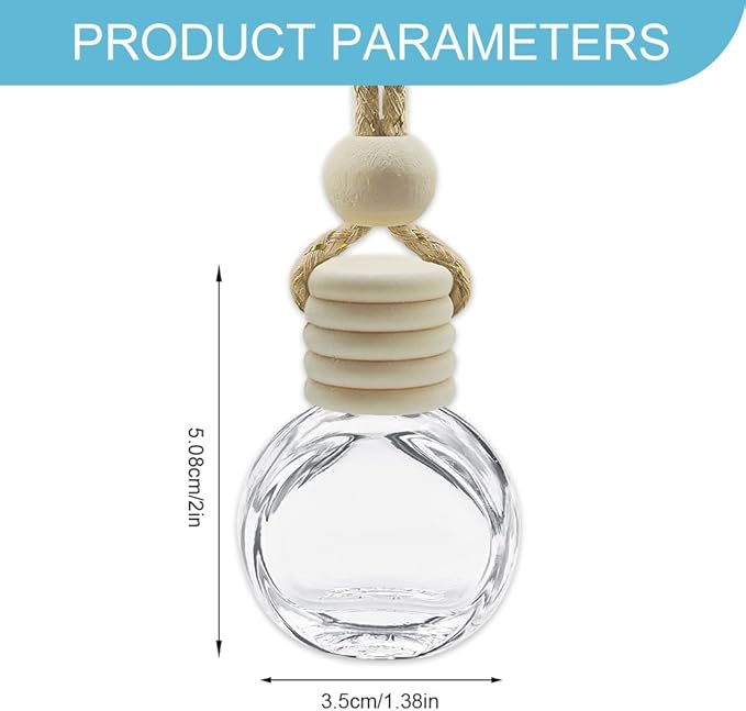 5PCS Hanging Car Air Freshener, Car Air Freshener Diffuser, 8ml Empty Glass Auto Oil Perfume Aromatherapy Diffuser Charms, Refillable Perfume Bottles for Most Vehicles (Oblateness, Style 1)