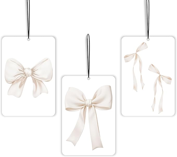 Pastel Coquette Bow Lavender Car Air Freshener 3 Pcs, Aesthetic Preppy Girly Ribbon Bow Air Freshener Hanging Decor for Cars Closet Drawer Books, Cute Accessories Gifts for Women Girls