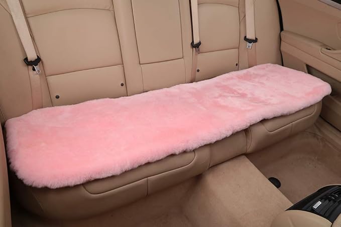 OGLAND Fluffy Genuine Australia Sheepskin Car Seat Cover for Auto Interior Accessories with Soft Fuzzy Wool Eco-Friendly Natural Fur Non-Slip (Pink, Back)