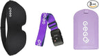GEGO Premium Travel Kit, Sleep Mask 3D Contoured Eye with Soft Memory Foam, Luggage Tag Waterproof Resistant and Strap with Lock for Luggage TSA Approved (Sleep Mask Black/Luggage Tag Purple)