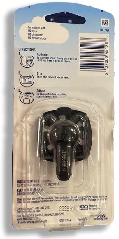 Febreze Car Vent Clip Air Freshener, Odor Eliminator for Strong Odors, Up to 30 Days Freshness, Ocean