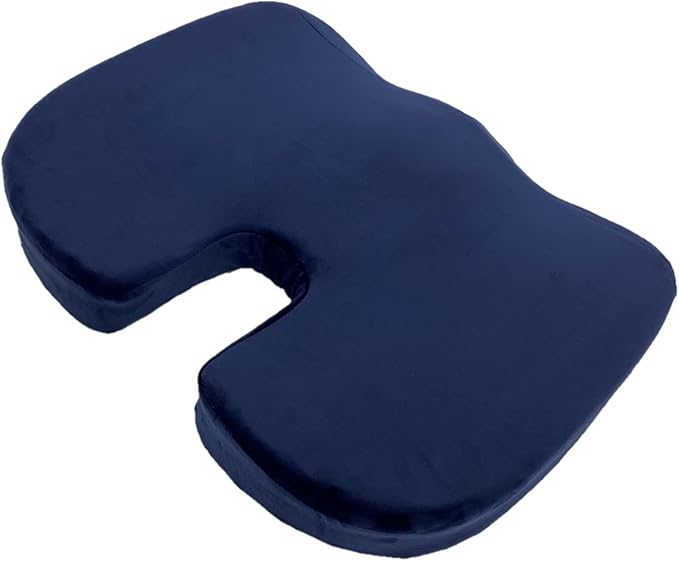 Bookishbunny 2pc High Resilience Memory Foam Seat Chair Waist Lumbar Back Support Cushion Pillow Car Office Home (Navy)