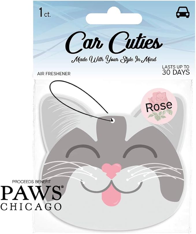 Cute CAT CAR AIR FRESHENER - Cute Cat Design, Long-Lasting Scent, Portion of Proceeds Benefit Paws Chicago (Rose - Pack of 3)