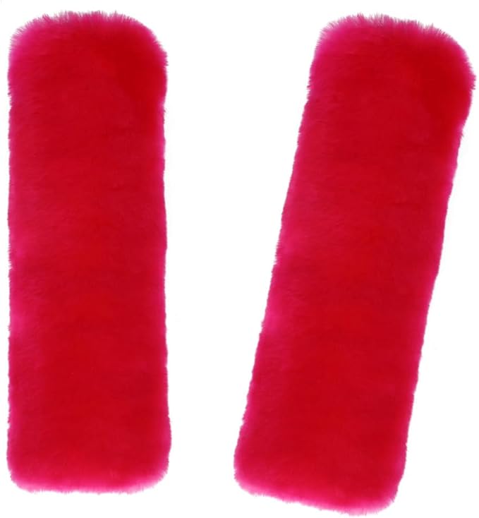 Soft & Cozy Australian Sheepskin Car Seat Belt Covers,2 Pack Fluffy Seatbelt Pads, Genunie Sheepskin Fur Shoulder Straps Cushions for Adults Kids Women and Men (Korea Red)