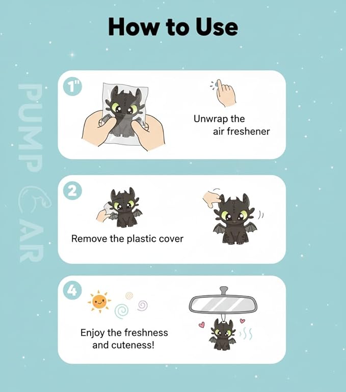PumpCar 2 pieces toothless double-sided hanging cartoon cherry-scented funny car air freshener Cool hanging for rearview mirror Interior Accessories Gifts