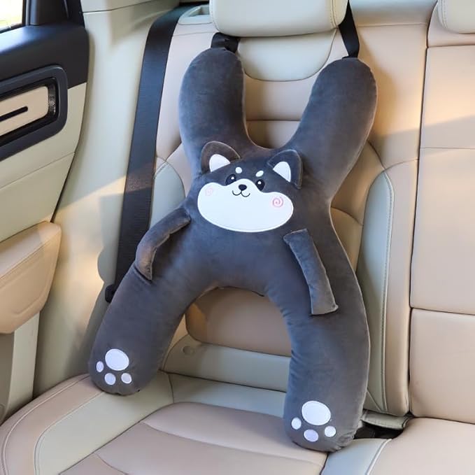 Car Pillow for Travel – Animal-Themed Car Seat Cushion with Safety Belt Protector – 4 Cute Styles: Pig, Dog, Rabbit, Panda (Panda)