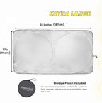 Windshield Sun Shade - Certified 99.87% UVB & 99.02% UVA Protection Car Sun Shade. Award Winning Sunshade for Car Windshield with Patented Technology. Size XL 66"x37" Car Window Shades by Kinder Fluff