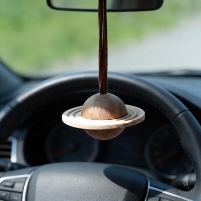 Planet Wood Hanging Car Diffuser - Black Walnut Car Air Freshener & Home Decor Hanging Pendant Ornament, Natural Essential Oil Aromatherapy Diffuser for Car, Home, Office (No Oil Included)