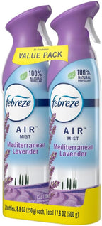 Febreze Air Mist Air Freshener Spray, Odor-Fighting Room Spray, Air Fresheners for Home and Bathroom and Kitchen, Aerosol Can, Mediterranean Lavender Scent, 8.8oz (Pack of 2)